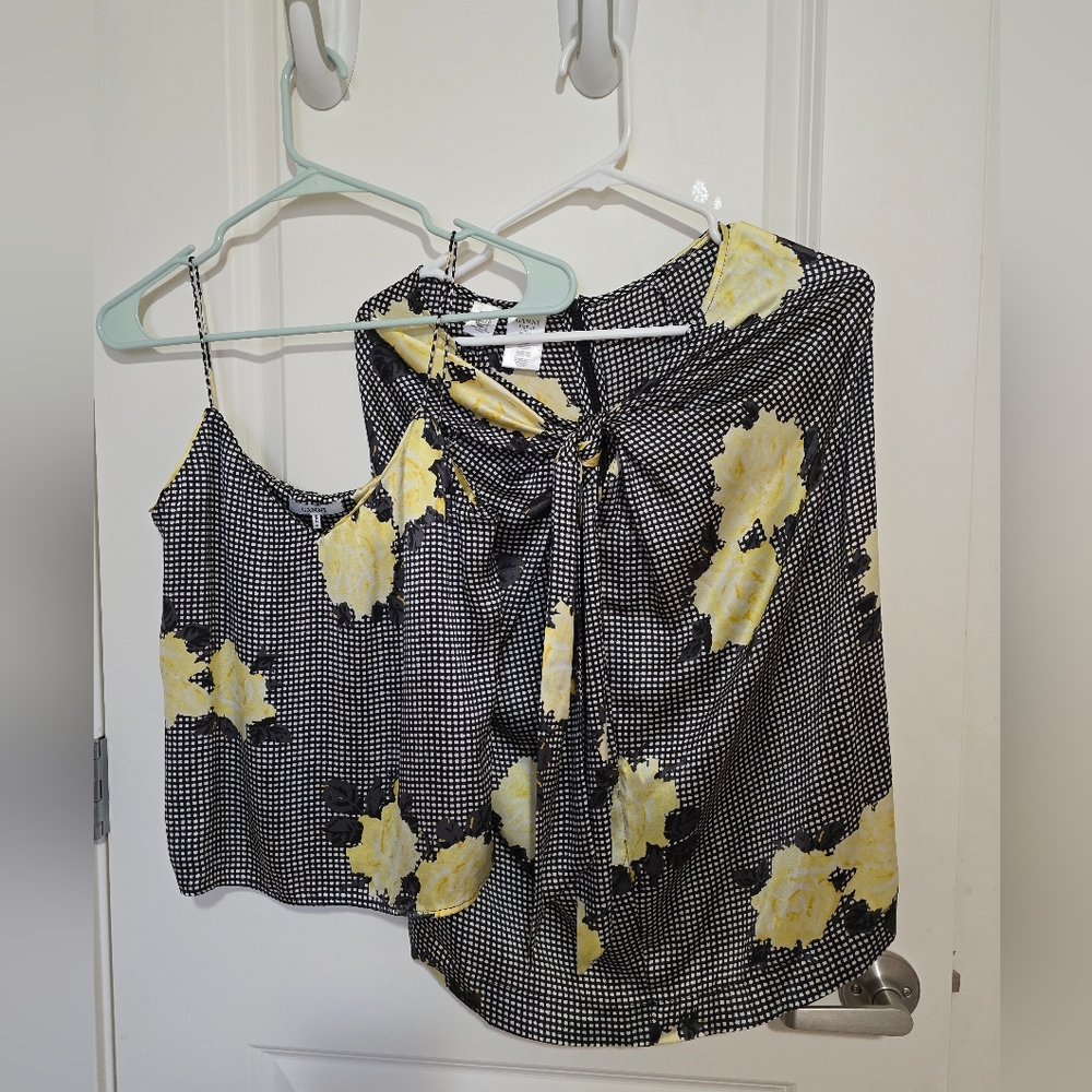 GANNI Gingham Silk Set. Adjustable tie top and zip up wrap skirt.
